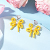 4 Pairs 4 Colors Heart with Bowknot Handmade Glass Seed Beads Dangle Stud Earrings EJEW-MZ00474-4