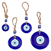 SUPERFINDINGS 4Pcs 4 Styles Flat Round with Evil Eyes Handmade Lampwork Pendant Decoration HJEW-FH0001-68-1
