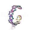 Rainbow Color Ion Plating(IP) 304 Stainless Steel Star Wrap Open Cuff Ring for Women RJEW-A005-36MC-2