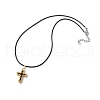 Cross Glass Sead Beaded Pendant Necklaces NJEW-MZ00093-01-4