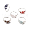 Copper Wire Wrapped Natural Gemstone Round Beaded Finger Rings for Women RJEW-JR00739-1