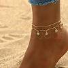 Brass Beach Daisy Flower Tassel Double Layer Anklets for Women's Vacation Date Gift AN0385-2-2
