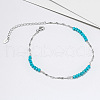 925 Sterling Silver Dapped Chain Anklet AJEW-Z029-23P-2