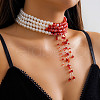 Retro Gothic Acrylic and Imitation Pearl Bloody Round Beaded Milti-strand Choker Necklaces for Women FS-WGACA63-03-1