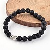 Buddha Head Natural Lava Rock Beaded Stretch Bracelets BJEW-JB02230-2