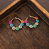 Flower Brass Glass Seed Beaded Hoop Earrings FS-WG0698E-01-2