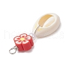 Natural Cowrie Shell & Flower Handmade Polymer Clay & Acrylic Imitation Pearl Pendants PALLOY-JF03817-5