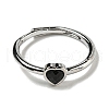 Heart Natural Dyed & Heated Black Agate Adjustable Rings RJEW-Q818-02P-05-3