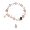 Natural Strawberry Quartz and Shell Pearl Beads Stretch Bracelets BJEW-JB11823-3