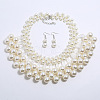 Zinc Alloy & Round Plastic Pearl & Acrylic Beaded Pendant Necklaces & Dangle Earrings Sets FS-WG22E5A-01-5