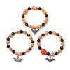 3Pcs 3 Styles Halloween Theme Baking Painted Glass & Natural Black Onyx(Dyed & Heated) & Synthetic Turquoise Round Beaded Stretch Bracelets BJEW-MZ00188-2
