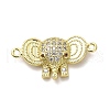 Brass Micro Pave Clear Cubic Zirconia Elephant Connector Charms KK-M324-22G-1