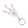Woven Net/Web with Feather Alloy & Natural Rose Quartz & Glass Seed Keychains KEYC-MZ00041-02-4