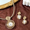 Oval Aluminum Wire Wrapped Acrylic Imitation Pearl with Imitation Leather Pendant Necklaces & Dangle Earrings Sets  FS-WG4644F-01-3