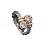 Flat Round Brass Micro Pave Clear Cubic Zirconia Finger Rings for Women FS-WGBC030-04-5