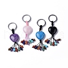 Natural & Synthetic Mixed Gemstone Heart with Mixed Gemstone Tassel Keychains KEYC-P012-03P-1
