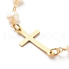 201 Stainless Steel Cross Link Bracelet with Natural Pearl Beaded Chains for Women X-BJEW-JB08543-5
