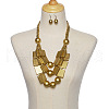 Wood Rectangle & Round Beaded Multilayer Necklaces & Dangle Earrings Sets FS-WG1E68D-07-1
