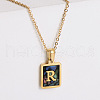 304 Stainless Steel Pave Natural Paua Shell Rectangle Initial Pendant Necklaces for Women FS-WG38E89-18-1