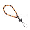 Halloween Round Glass Pearl & Glass & Handmade Polymer Clay Bat & Silicone Cross Beaded Phone Hand Strap Chains HJEW-MZ00278-4