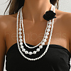 Elegant Plastic Pearl Multi-Layered Beaded Black Flower PendantNecklaces for Women Party Wedding FP1505-1