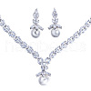 Leaf Brass Micro Pave Clear Cubic Zirconia Pendant Necklaces & Stud Dangle Earrings Sets FS-WG7D71A-01-5