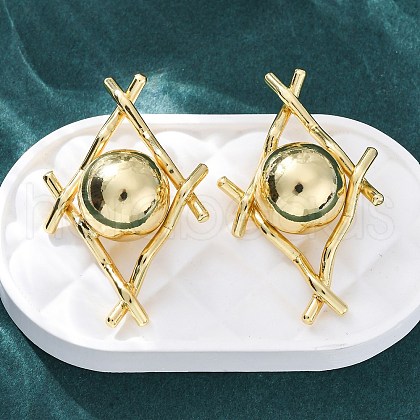 Rhombus with Round Brass Stud Earrings EJEW-R025-03G-1