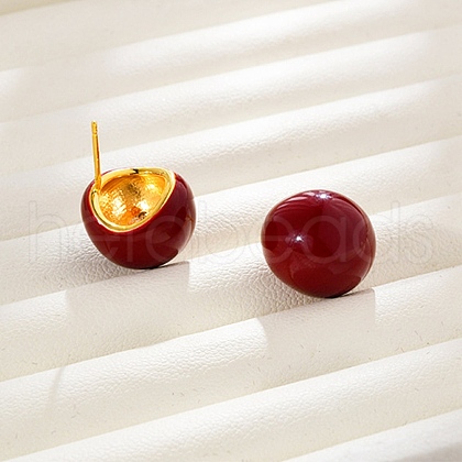 Brass Enamel Stud Earrings for Women EJEW-U055-23B-G-1