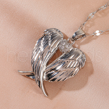 Heart Wing Brass Clear Cubic Zirconia Pendant Necklaces for Women FS-WGF93AE-01-1