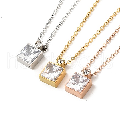 Square Vacuum Plating 304 Stainless Steel Pendant Necklaces NJEW-G125-07-1