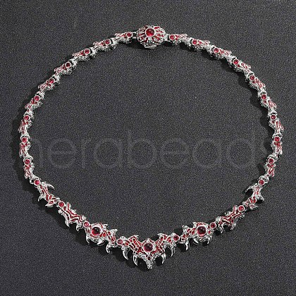 Spiked Eye Thorns Brass Pave Dark Red Cubic Zirconia Link Chain Necklaces for Men FS-WG4F103-04-1