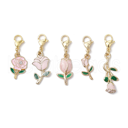 Valentine's Day Rose Alloy Enamel Pendant Decorations HJEW-JM02831-01-1
