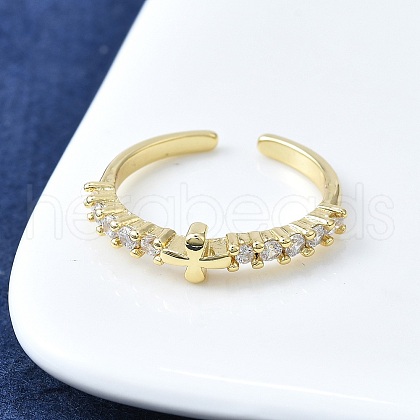 Brass Micro Pave Clear Cubic Zirconia Open Cuff Rings for Women RJEW-F179-07G-1