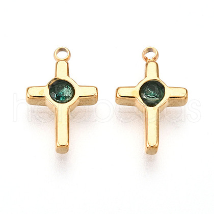 Ion Plating(IP) 304 Stainless Steel Micro Pave Cubic Zirconia Charms STAS-N110-01G-G-1