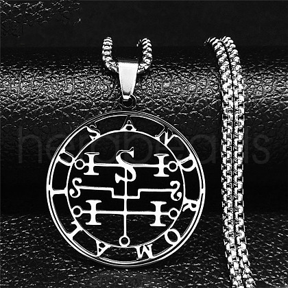 304 Stainless Steel Hollow Cut Demon Seal Sigil Pendant Necklaces NJEW-H065-25P-1