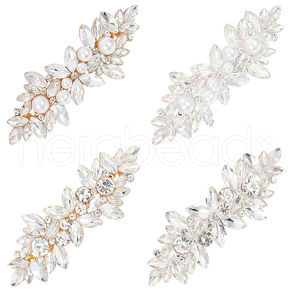 GOMAKERER 4Pcs 4 Style Flower Crystal Rhinestone Pearl Hair Barrettes OHAR-GO0001-08-1