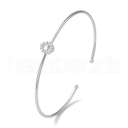 Rack Plating Brass Micro Pave Clear Cubic Zirconia Letter Open Cuff Bangles BJEW-A018-01P-O-1