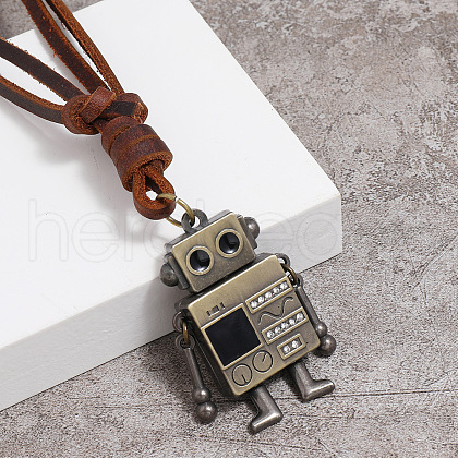 Robot Alloy Pendant Cowhide Cord Necklaces FS-WG42062-01-1