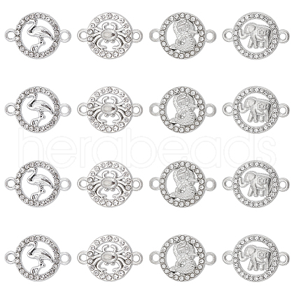 SUNNYCLUE 32Pcs 4 Styles Alloy Crystal Rhinestone Connector Charms FIND-SC0007-40-1