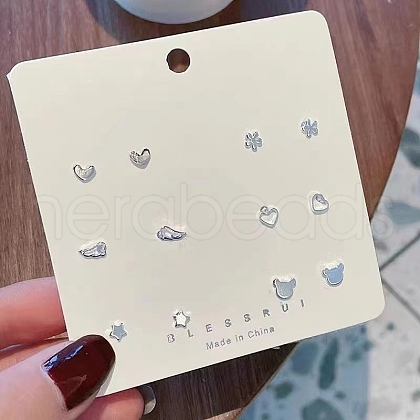 6 Pairs Anti-Tarnish Exquisite 925 Sterling Silver Stud Earrings Sets for Girls Women WG93702-10-1