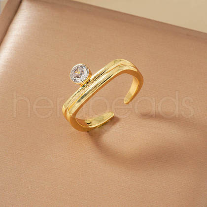 Brass Micro Pave Cubic Zirconia Adjustable Cuff Open Rings for Women DJ9210-1-1