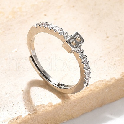 S925 Sterling Silver Adjustable Letter Rings for Women RJEW-M068-01P-B-1