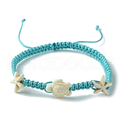 Ocean Theme Starfish Tortoise Synthetic Turquoise Beaded Anklets for Women AJEW-AN00554-02-1