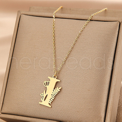 304 Stainless Steel Flower Initial Pendant Necklaces WGE911E-09-1
