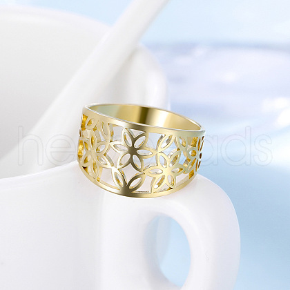 Flower Pattern Hollow Out 304 Stainless Steel Finger Rings FS-WGDCC5F-04-1