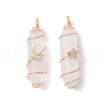 Natural Quartz Crystal Copper Wire Wrapped Pointed Pendants PALLOY-JF02535-01-1