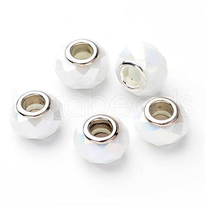 Imitation Jade White Faceted Glass European Rondelle Beads X-GPDL-H008-3-1