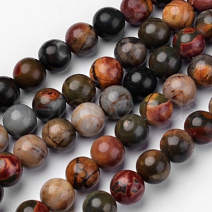 Natural Polychrome Jasper/Picasso Stone/Picasso Jasper Beads Strands G-D809-04-8mm-1