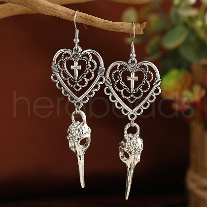 Gothic Heart Cross Skull Dangle Earrings MU2245-1