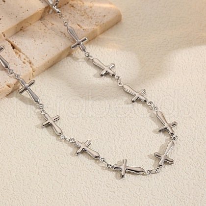 Elegant Vintage Hollow Stainless Steel Link Chain Necklaces for Women WE8601-5-1